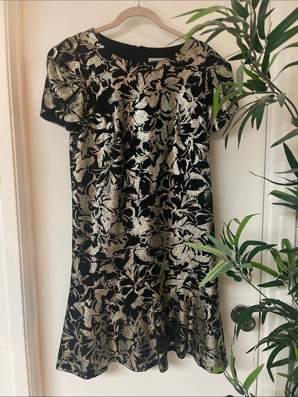 Shelby & Palmer Black and Gold Floral Jacquard Mini Dress
